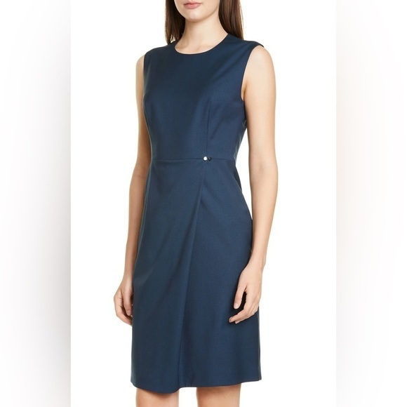 BOSS Dathea Minidessin Wool Sheath Dress Navy Fantasy 12 - Picture 1 of 12